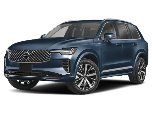 فولفو XC90 موديل 2026 باللون الأزرق من زاوية أمامية جانبية